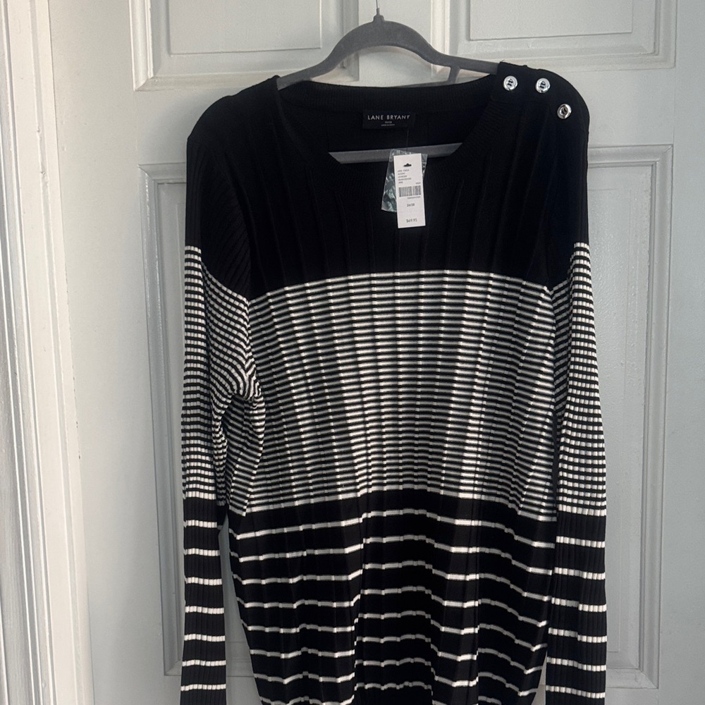 Lane Bryant Black and White Striped Crewneck Sweater‎